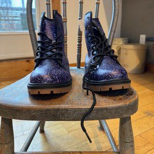 Harlow and Lloyd purple cosmos print combat boots